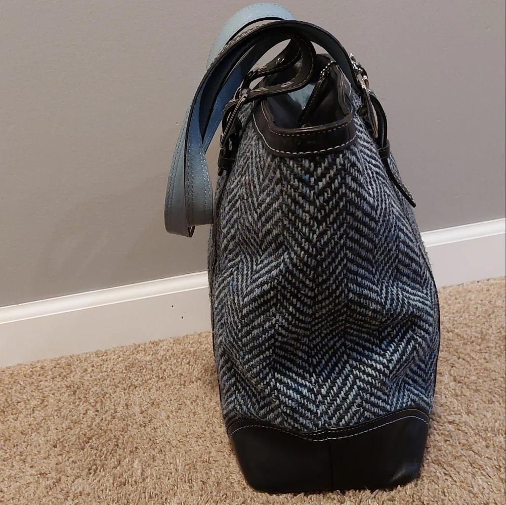COACH Hampton Wool Tweed Herringbone Tote Shoulder Bag